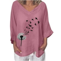 Charella Fashion tiskana majica Ženski ljetni V-izrez kratki rukav Ispis Ležerne prilike majica Bluza Pink, M