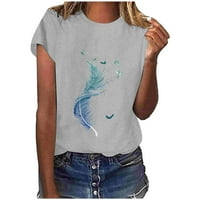 Žene ljetne vrhove tinejdžerske djevojke kratki rukav bluze pero ispis grafički grafički posadni majica