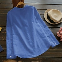 Žene ljetne vrhove majica V-izrez dugih rukava majica Solid Print Navy L