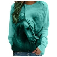 HFYIHGF konje za žene za žene dugih rukava konja za print kralježnice Ležerne prilike bez labavih pulover