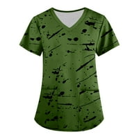 Ženski bluze Ženska modna radna odjeća s kratkim rukavima V-izrez s džepovima tiskani vrhovi zeleni