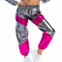Beiwei WomenSy Shiny Punterpant Colorblock Reflection Dno Dame Holografske hlače Sive XL