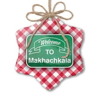 Božićni ukras zeleni znak Dobrodošli u Makhachkala Red Plaid Neonblond