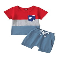 Wassery Toddler Baby Boys 4. jula odijelo 3T novorođenčad ljetne odjeće Kontrastni košulje s kratkim