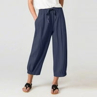 Yuwull Ženske posteljine hlače Ljeto Ležerne prilike visokog struka konusne pamučne pantalone elastične
