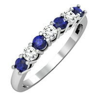 DazzlingRock kolekcija 14k okrugli plavi safir i bijeli dijamantski dame kamen vjenčani prsten za vjenčanje, bijelo zlato, veličine 9