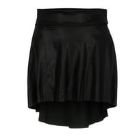 Suknje za žene za žene Čvrsta crna ruched asimetrična casual fau kožna mini suknja