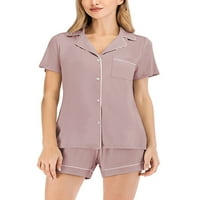 Capreze ženske kože od solidne boje, ležerna salon pajamas set PJS prednji džep odjeća za spavanje