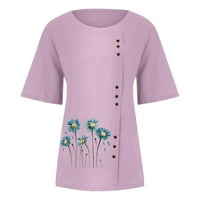 Dyegold posteljine za žene Loop Fit Cvjetni skraćenog cvjetnog ispisa Dekors Crewneck košulja Summer