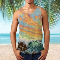 Muški tenkovi grafički retro ljeto labava sportska plaža morska obala Havajska tiskane majice bez rukava