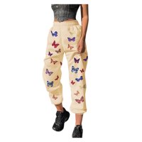 Solacol Casual pantalone za žene Žene modne leptir tiskane hlače Sportske trke hlače Ležerne duge hlače