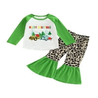 3-7 godina Božićne dječje djevojke Outfit Dugi rukav Santa Claus Print Tops + Leopard Ispiši pantalone