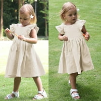 Dječja haljina djece Djeca Soild pamučni posteljina ruffle haljeve Boeknot princeze bez rukava 4 godine
