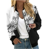 Pad jakne za žene za žene cariceGomen's casual modni ispisani džepni džepni kaput ženske vrhove bluza