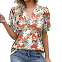 Prevelike majice za žene Grafički tee usjev natlan lisnatni rukavac Ljetni V izrez Labavi bluze Dressy ljetni vrhovi za žene Trendy