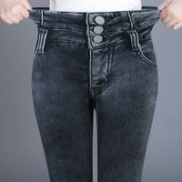 Hlače za žene Ženska imitacija traper visoke struk pantalone labave zadebljane tople hlače ravno dugačke
