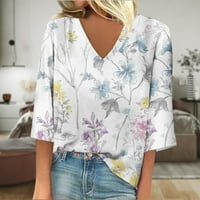 Lroplie T majice za žene Ljetna moda V izrez Sedam četvrtina rukava cvjetna print labava ženska majica