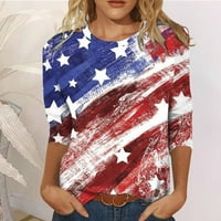 Košulje za žene Okrugli izrez Zastava Print rukava Top majica Ženska modna okrugla vrat Casual Three Quarter Flag Print Tops Majica Bluza