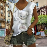 Ženska majica Prozračna ulična odjeća bez rukava V izrez Cat Ispisana labava ženska ženska Trendy Slatka