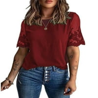 GVMFIVE ženske čipke kratkih rukava okrugli vrat na vrhu ljetne majice labava bluza