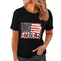 Žene američke zastave T-majice posada kratkih rukava majica kratkih rukava Dan neovisnosti tiskani crne s