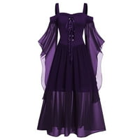 Oxdoi prodaja Ženska haljina, Womne prevelika hladno rame Leptir rukav čipka za čipku dress plus veličina haljina tamno ljubičasta