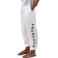 Loose hlače za žene Ljetni casual struk ravno visok dugi ispis labavi sa džepovima casual pantalone