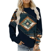 Navijači za brisanje etničkih dukseva za žene labavo Fit Western Aztec ispisana bluza sa puloverom haubu