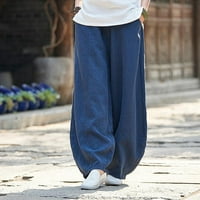 Absuyy labave ljetne hlače Žene ravne patchwork casual labavo usred struka udobne hlače tamno plava