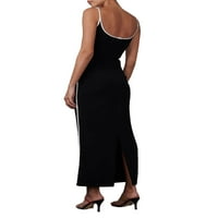 Ženska haljina od rukava bez rukava tregra, crna patchwork špageta remenska suknja