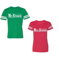 Gospodin gospođa Brown Unise Par koji odgovara pamučnom dresu stil majica kontrastne pruge na rukavima
