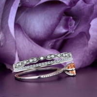 Prekrasna Art Deco 2. Ručni rezani morgatit i dijamantski movali zaručnički prsten, vjenčani prsten,