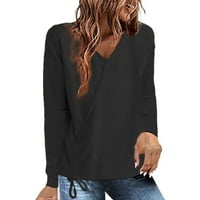 Majice za žene Čvrsto kolor V izrez T majica Ladies Hem nacrtavanje labavih ležerskih rukava s dugim