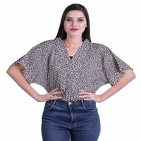 Moomaya ženski omotač top ispisane V-izrez kratke bluze za bluze casual odjeća