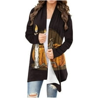 Modni kardigan za žene bundeve Print Cardigans Mekani dugi rukav otvoren prednji bluza za platnu kaput