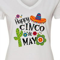 Inktastic Happy Cinco de Mayo-Sombrero, kaktus, cvijeće Ženska majica V-izrez