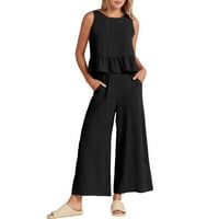 Wofedyo Outfits za žene Ženske ljetne odjeće bez rukava s rukavima, gornji i široki hlače za noge, dva