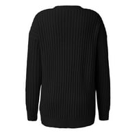 SHPWFBBE džemper jesen ženska modna okrugla vrata Čvrsta boja dugih rukava pletene džemper šuplji gornji