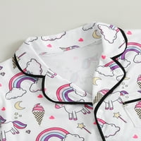 Sunloudy Ljeto Comfy Pajamas Outfit za djecu Dječja djevojka Rainbow Unicorn Ispiši kratkog rukava gumba Elastične kratke hlače