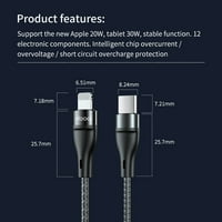 6ft 20W PD 8pin iOS za tip C USB punjač za brzo punjenje Crni kabelski najlonski pleteni kabel za konop