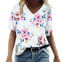 Fnohy ženske bluze cvjetni ispis kratkih rukava ljeto tiskano okruglo dugme za vrat na dlaku