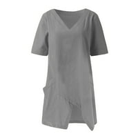Roliyen Žene vrhovi Žene Ležerne prilike, čvrsti nepravilni džepovi kratkih rukava V-izrez Top bluza
