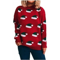 Ženski božićni ispis džemper s okruglim vratom Duks duge na vrhu labave bluze