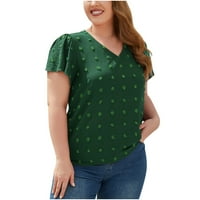 Ženska polka Dot labava majica okrugli vrat kratki rukav plus veličina Top Green XXL