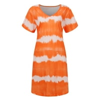Ženska haljina Pulover V-izrez Modna kravata Dyed kratki rukav Duljina koljena, Narančasta, XXXXXL