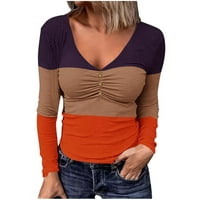 Žene plus veličina Ženska modna Ležerna print v Majica za rukavu na vratu Top bluza Pulover Narančasta
