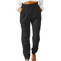 Rewentine ženske hlače Ljeto Ležerne prilike labave pamučne i posteljine džepove čvrste pantalone crna