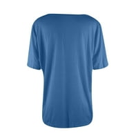 Cleance Women Bluzes Dressy Scoop Cvjetni bluza Ležerne prilike Ležerne prilike, labavi kratkih rukava, plava, XL