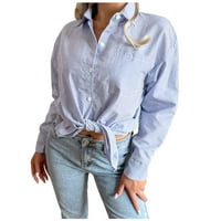 Ženski gumb dolje Striped Bluuse Modni ovratnik V izrez dugi rukav na vrhu Ležerne košulje za prednje twist