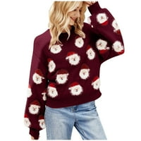 Dyfzdhu božićni džemperi za žene slatka santa claus uzorak pograničana pletena džemper s dugim rukavima pulover